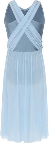 Girls Lyrical Dance Costume Contemporary Skirted Ballet Leotard Sleeveless Open Back Dance Dress Tulle Dancewear in Saudi Arabia