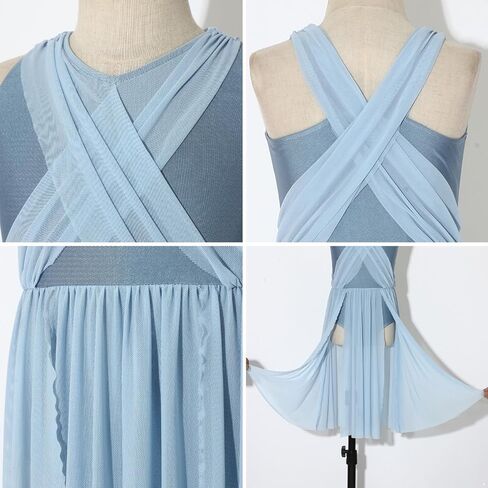 Girls Lyrical Dance Costume Contemporary Skirted Ballet Leotard Sleeveless Open Back Dance Dress Tulle Dancewear in Saudi Arabia