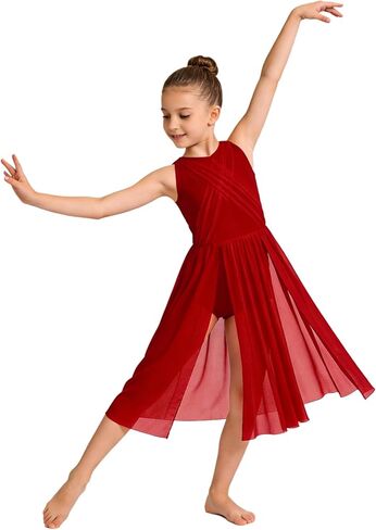 Girls Lyrical Dance Costume Contemporary Skirted Ballet Leotard Sleeveless Open Back Dance Dress Tulle Dancewear in Saudi Arabia