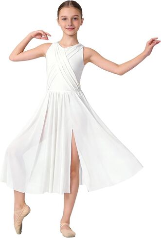 Girls Lyrical Dance Costume Contemporary Skirted Ballet Leotard Sleeveless Open Back Dance Dress Tulle Dancewear in Saudi Arabia