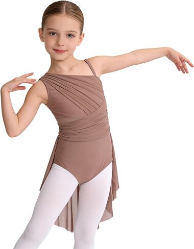 Girls Lyrical Dance Costume Contemporary Ballet Leotard One Shoulder Gymnastics Leotards Tulle Skirt Dancewear in Saudi Arabia