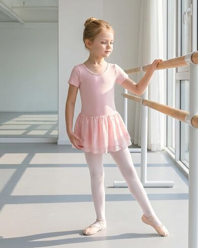 Stelle Ballet Leotards for Girls Short Sleeve Dance Leotards with Double-Layer Sequin Skirt Ballerina Costumes Dress in Kuwait