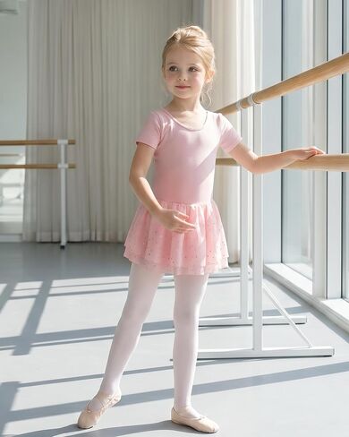 Stelle Ballet Leotards for Girls Short Sleeve Dance Leotards with Double-Layer Sequin Skirt Ballerina Costumes Dress in Kuwait