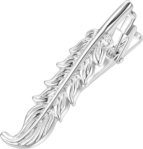 Yoursfs Silver Unique Feather Tie Clips for Men Novelty Tie Clip Stainless Steel Tie Clip Personalized Jewelry in Kuwait