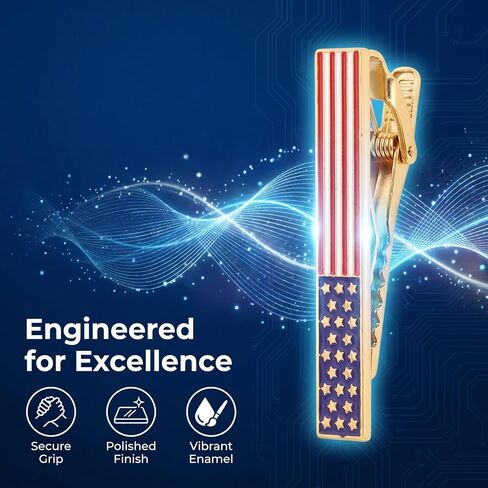 مجموعة مشبك ربطة عنق وأزرار أكمام من Baluue للرجال، مشبك ربطة عنق العلم الأمريكي مع أزرار أكمام علم الولايات المتحدة الأمريكية لبدلة رسمية للأعمال الوطنية، الذكرى السنوية الـ 250 وملابس الرابع من يوليو، عيد الأب in Kuwait