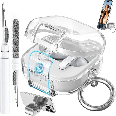 Compatible with Samsung Galaxy Bud 3 Pro Case/Buds3 Case Cover Clear Lock Clip with Cleaner Kit, Transparent TPU Galaxy Buds Pro 3 Protective Cover Men Women with Carabiner, Clear Black in Kuwait