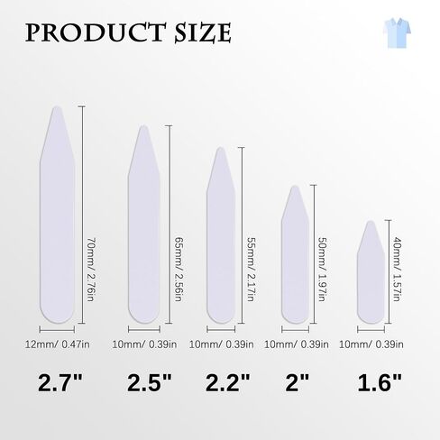 250Pcs Collar Stays Invisible Dress Shirt Collar Inserts White Plastic Collars Stays for Men's Dress Shirts 4 Sizes (1.6", 2", 2.2", 2.5" 2.7 ") in Kuwait