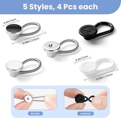 20 Pcs Collar Extenders for Mens Shirts, 5 Styles Button Extender for Dress Shirts, Tie, Suit Accessories, 1/2 Size Expansion, Men Accessories in Saudi Arabia
