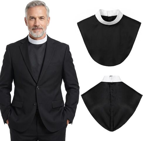 Clergy Shirt Neck Collar, Priest Collar Costume Accessory for Pastor, Mini Shirts Front Adjust Neckline, White-Collars Black Priest Shirts Collars for Men Women Pastors in Saudi Arabia