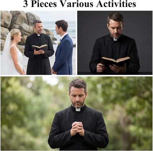 Clergy Shirt Neck Collar, Priest Collar Costume Accessory for Pastor, Mini Shirts Front Adjust Neckline, White-Collars Black Priest Shirts Collars for Men Women Pastors in Saudi Arabia