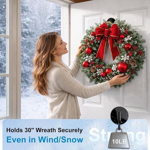 Magnetic Wreath Hangers for Front Door, 2-Pack Heavy Duty Magnetic Wreath Hooks for Metal Doors, No Drilling, No Adhesive, Indoor Outdoor Seasonal Decor, Reusable Holder, Black in Saudi Arabia