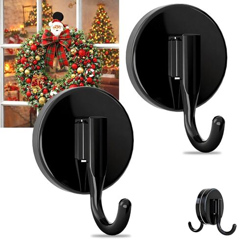 Magnetic Wreath Hangers for Front Door, 2-Pack Heavy Duty Magnetic Wreath Hooks for Metal Doors, No Drilling, No Adhesive, Indoor Outdoor Seasonal Decor, Reusable Holder, Black in Saudi Arabia