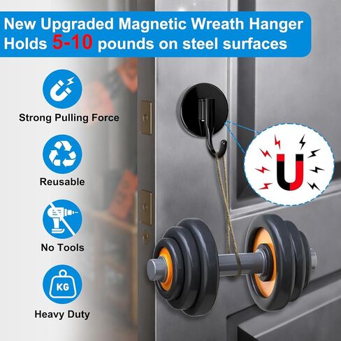 Magnetic Wreath Hangers for Front Door, 2-Pack Heavy Duty Magnetic Wreath Hooks for Metal Doors, No Drilling, No Adhesive, Indoor Outdoor Seasonal Decor, Reusable Holder, Black in Saudi Arabia