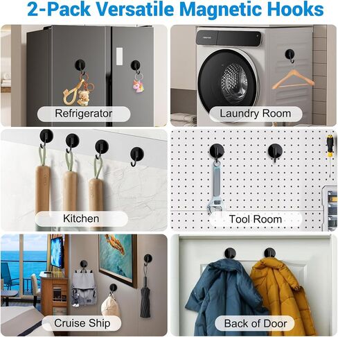 Magnetic Wreath Hangers for Front Door, 2-Pack Heavy Duty Magnetic Wreath Hooks for Metal Doors, No Drilling, No Adhesive, Indoor Outdoor Seasonal Decor, Reusable Holder, Black in Saudi Arabia