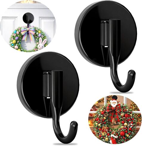 Magnetic Wreath Hangers for Front Door, 2-Pack Heavy Duty Magnetic Wreath Hooks for Metal Doors, No Drilling, No Adhesive, Indoor Outdoor Seasonal Decor, Reusable Holder, Black in Saudi Arabia