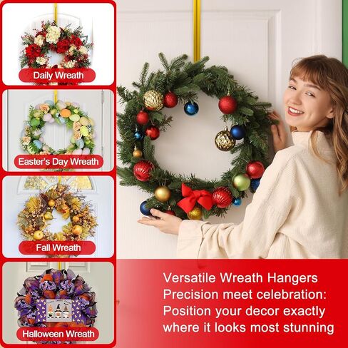 Gold Wreath Hanger for Front Door, 2 Pack Adjustable From 15-25 Inch Over The Door Hook, Ultra-Thin Heavy Duty Metal Wreath Holder for Christmas, Spring Easter Halloween Welcome Sign Decorations in Saudi Arabia