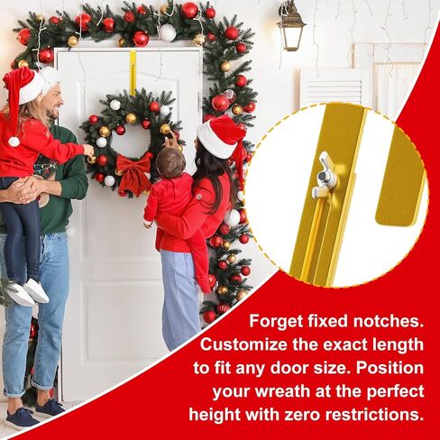Gold Wreath Hanger for Front Door, 2 Pack Adjustable From 15-25 Inch Over The Door Hook, Ultra-Thin Heavy Duty Metal Wreath Holder for Christmas, Spring Easter Halloween Welcome Sign Decorations in Saudi Arabia