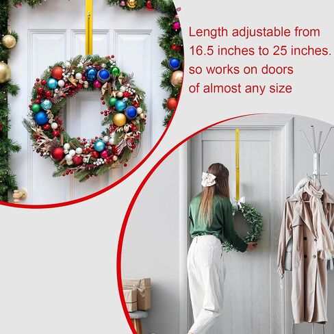 Gold Wreath Hanger for Front Door, 2 Pack Adjustable From 15-25 Inch Over The Door Hook, Ultra-Thin Heavy Duty Metal Wreath Holder for Christmas, Spring Easter Halloween Welcome Sign Decorations in Saudi Arabia