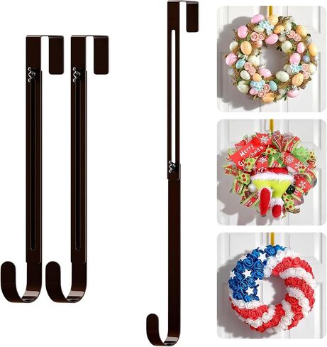 Gold Wreath Hanger for Front Door, 2 Pack Adjustable From 15-25 Inch Over The Door Hook, Ultra-Thin Heavy Duty Metal Wreath Holder for Christmas, Spring Easter Halloween Welcome Sign Decorations in Saudi Arabia
