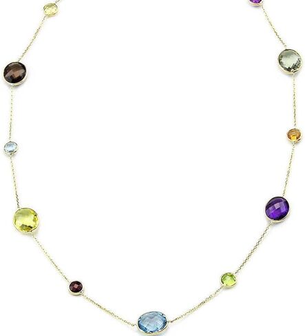 14K Yellow Gold Oval And Round Shaped Gemstone Necklace 24 Inches in Saudi Arabia