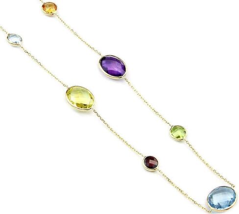 14K Yellow Gold Oval And Round Shaped Gemstone Necklace 24 Inches in Saudi Arabia