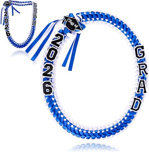 Class of 2026 Graduation Lei, Double Braided Ribbon Necklace with Grad Letters & Cap Patch Party Accessory in Kuwait