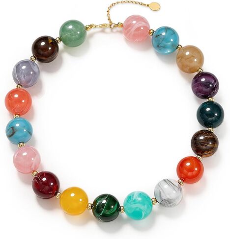 Chunky Beaded Necklace for Women Boho Acrylic Surfer Beach Beaded Choker Necklace Gifts for Beach Vacation Pool Party Music Festivals Everyday Outfits in Saudi Arabia