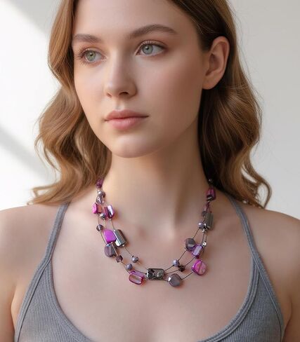 FULU AUTUMN Beaded Statement Necklaces for Women Shell Bead Chunky Collar Necklace Summer Layer boho Costume Jewelry for Her in Kuwait