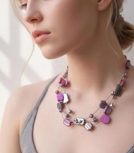 FULU AUTUMN Beaded Statement Necklaces for Women Shell Bead Chunky Collar Necklace Summer Layer boho Costume Jewelry for Her in Kuwait