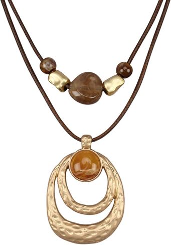 GelConnie Boho Necklaces for Women Cowgirl Necklace Stone Leather Cord Pendant Necklaces With Beads Long vintage Layered Choker Necklace in Saudi Arabia
