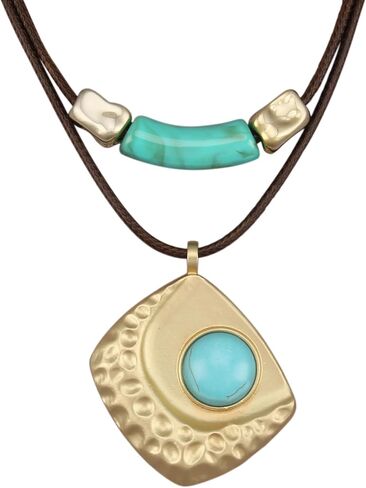 GelConnie Boho Necklaces for Women Cowgirl Necklace Stone Leather Cord Pendant Necklaces With Beads Long vintage Layered Choker Necklace in Saudi Arabia