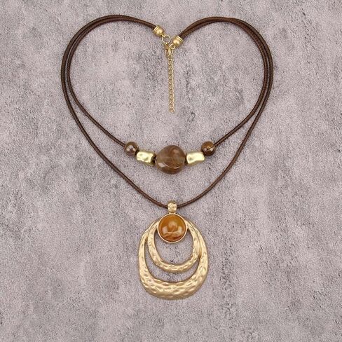 GelConnie Boho Necklaces for Women Cowgirl Necklace Stone Leather Cord Pendant Necklaces With Beads Long vintage Layered Choker Necklace in Saudi Arabia