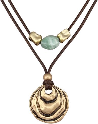 GelConnie Boho Necklaces for Women Cowgirl Necklace Stone Leather Cord Pendant Necklaces With Beads Long vintage Layered Choker Necklace in Saudi Arabia