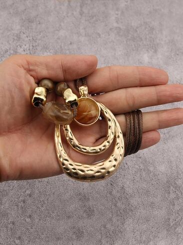 GelConnie Boho Necklaces for Women Cowgirl Necklace Stone Leather Cord Pendant Necklaces With Beads Long vintage Layered Choker Necklace in Saudi Arabia