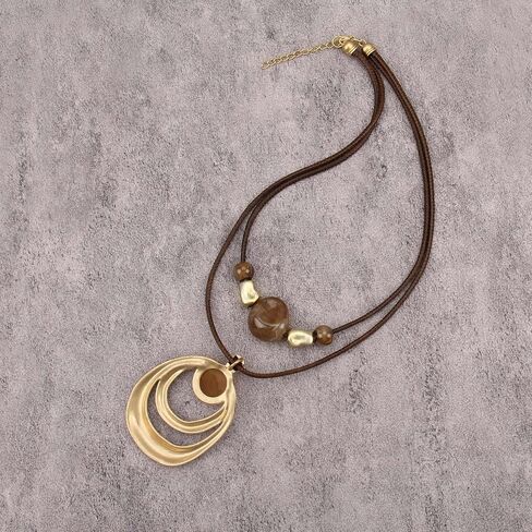 GelConnie Boho Necklaces for Women Cowgirl Necklace Stone Leather Cord Pendant Necklaces With Beads Long vintage Layered Choker Necklace in Saudi Arabia