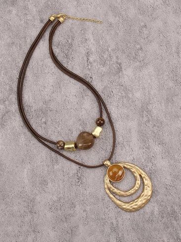 GelConnie Boho Necklaces for Women Cowgirl Necklace Stone Leather Cord Pendant Necklaces With Beads Long vintage Layered Choker Necklace in Saudi Arabia
