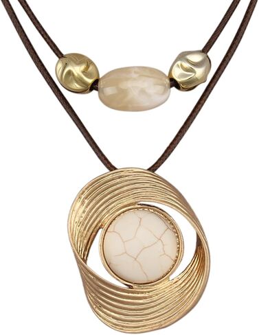 GelConnie Boho Necklaces for Women Cowgirl Necklace Stone Leather Cord Pendant Necklaces With Beads Long vintage Layered Choker Necklace in Saudi Arabia