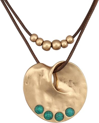 GelConnie Boho Necklaces for Women Cowgirl Necklace Stone Leather Cord Pendant Necklaces With Beads Long vintage Layered Choker Necklace in Saudi Arabia