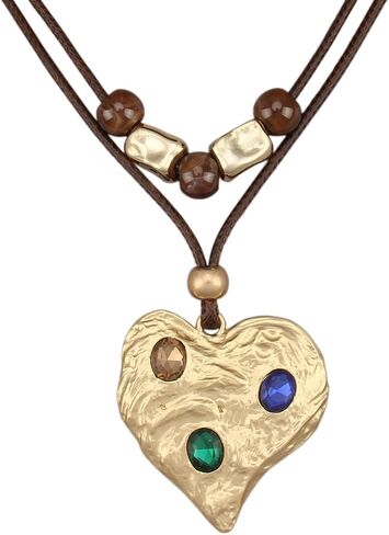 GelConnie Boho Necklaces for Women Cowgirl Necklace Stone Leather Cord Pendant Necklaces With Beads Long vintage Layered Choker Necklace in Saudi Arabia