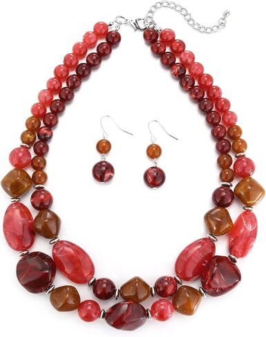 Errally Chunky Beaded Necklaces for Women Double Strand Resin Bead Collar Necklace and Earring Set Statement Jewelry Set Mothers Day Gifts in Saudi Arabia