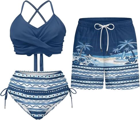 TOADDITDO Two Piece Bikini Sets or Matched Swimming Trunk with Pocekt for Beach Hawaiian Couples Matching Swimsuits in Saudi Arabia