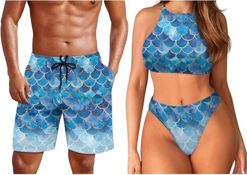 KEIAHUAN مطابقة المايوه للأزواج المرأة مثير مجموعة البكيني الرجال سروال سباحة الصيف ثوب السباحة بحر in Kuwait