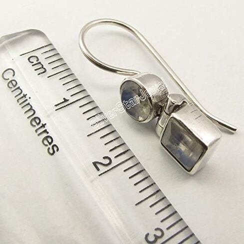 Solid Sterling Silver Pear Shape Round, Square Rainbow Moonstone Earrings 1" in Kuwait