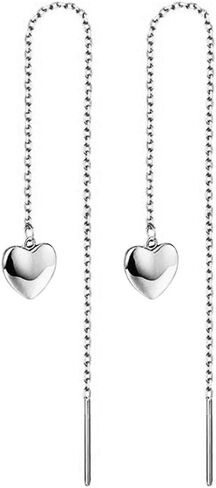 WangGao Stainless Steel Heart Dangle Long Chain Threader Earrings for Women Drop Earrings Ear Jewelry Gift for Her in Saudi Arabia