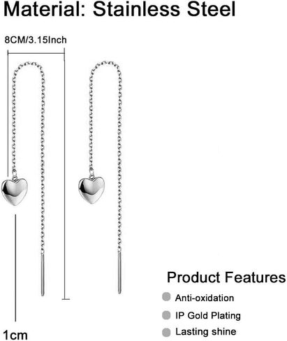WangGao Stainless Steel Heart Dangle Long Chain Threader Earrings for Women Drop Earrings Ear Jewelry Gift for Her in Saudi Arabia