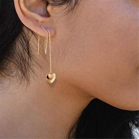 WangGao Stainless Steel Heart Dangle Long Chain Threader Earrings for Women Drop Earrings Ear Jewelry Gift for Her in Saudi Arabia