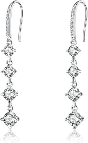 SLUYNZ 925 Sterling Silver CZ Dangle Earrings for Women Teens Simulated Diamond Drop Earrings Elegant Wedding Prom Earrings in Kuwait
