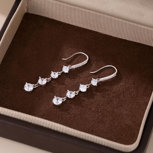 SLUYNZ 925 Sterling Silver CZ Dangle Earrings for Women Teens Simulated Diamond Drop Earrings Elegant Wedding Prom Earrings in Kuwait