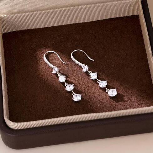 SLUYNZ 925 Sterling Silver CZ Dangle Earrings for Women Teens Simulated Diamond Drop Earrings Elegant Wedding Prom Earrings in Kuwait