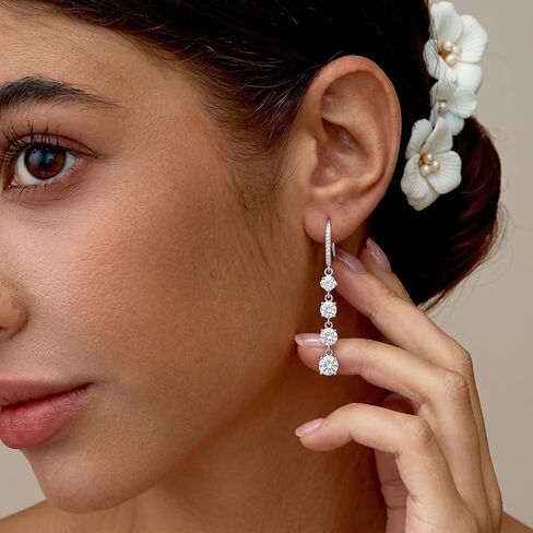 SLUYNZ 925 Sterling Silver CZ Dangle Earrings for Women Teens Simulated Diamond Drop Earrings Elegant Wedding Prom Earrings in Kuwait